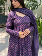 The Royal Lilac Floral Cotton Anarkali Set
