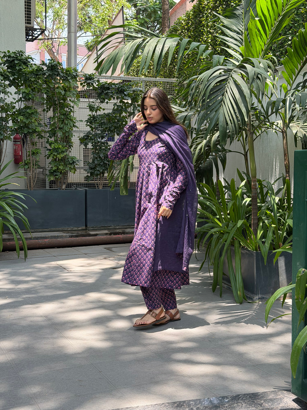 The Royal Lilac Floral Cotton Anarkali Set