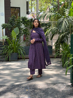 The Royal Lilac Floral Cotton Anarkali Set