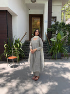 The Noir Floral Ivory Cotton Anarkali Set
