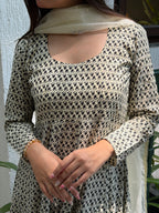 The Noir Floral Ivory Cotton Anarkali Set