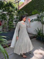 The Noir Floral Ivory Cotton Anarkali Set