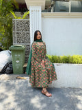 Emerald Garden Floral Zari-Striped Anarkali Set