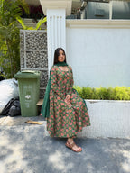 Emerald Garden Floral Zari-Striped Anarkali Set