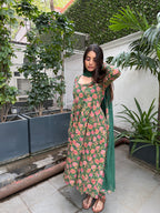 Emerald Garden Floral Zari-Striped Anarkali Set