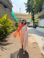 The Tangerine Blossom Ivory Cotton Anarkali Set