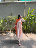 The Tangerine Blossom Ivory Cotton Anarkali Set