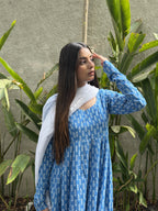 The Serene Blue Geometric Cotton Anarkali Set